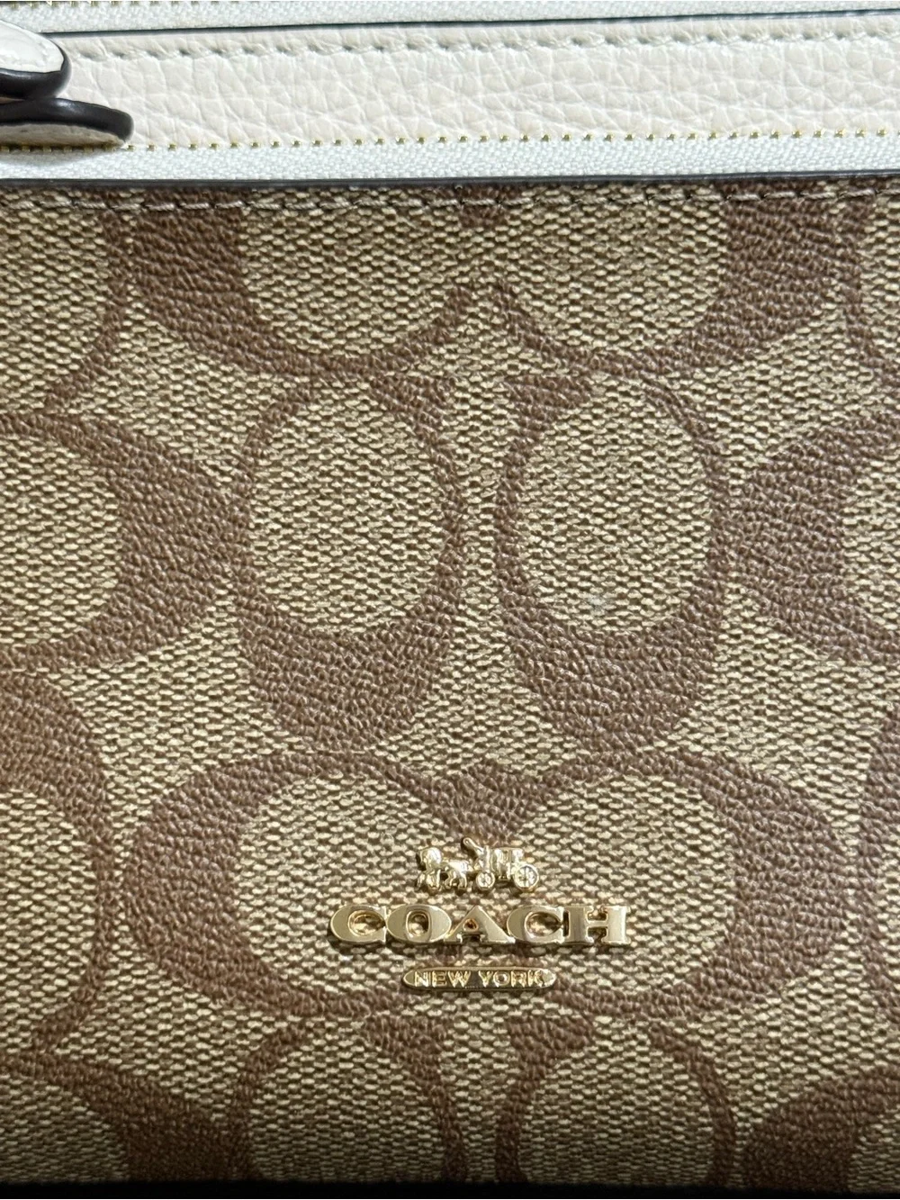 Coach C5576 Signature Canvas Double Zip Wallet Wristlet Brown Pebble Leather